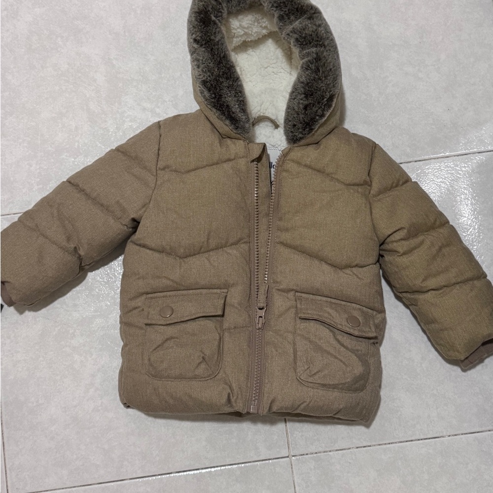 Rokka & Rolla Tan Puffer Jacket with Faux Fur Hood